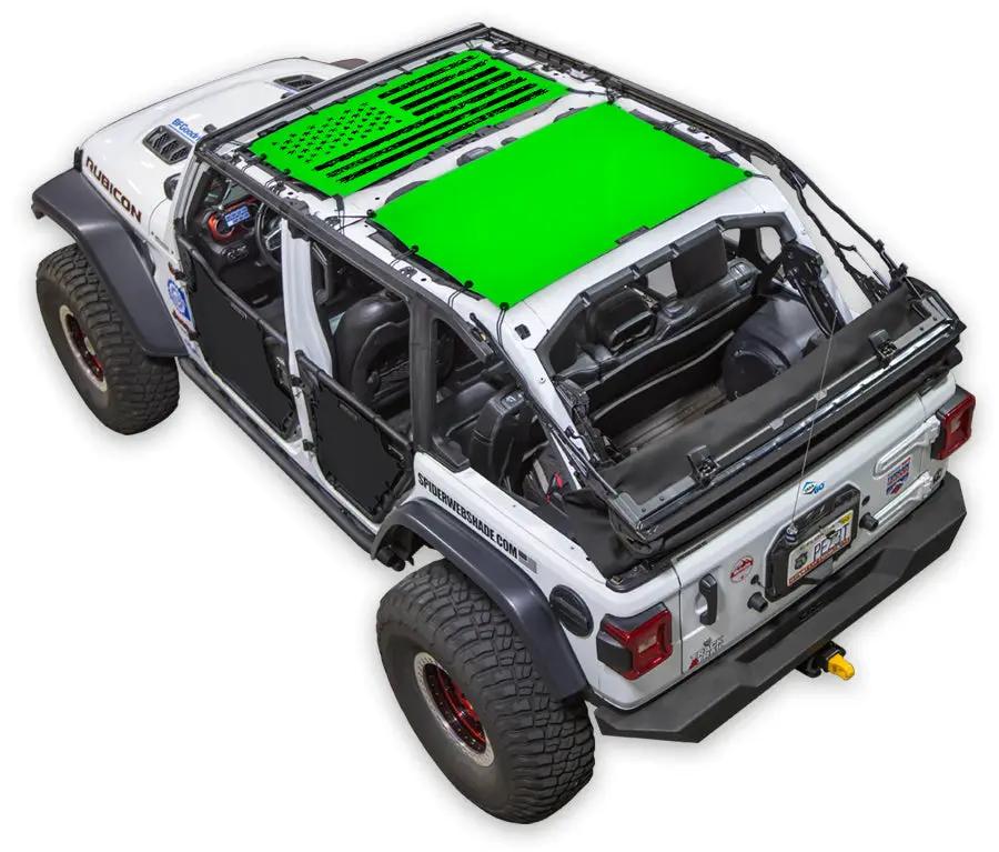 Sun Shade SPIDERWEBSHADE for Jeep Wrangler JLU 4-Door; two green stock-printed panels