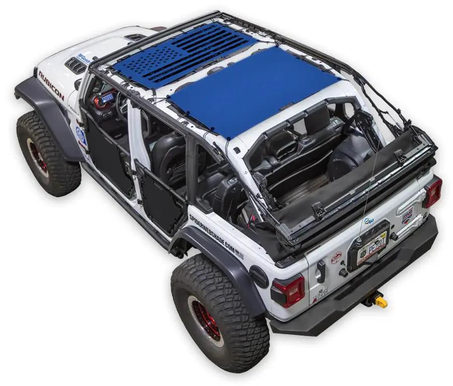 Sun Shade for Jeep Wrangler JLU 4-Door by SPIDERWEBSHADE; blue top shade panel