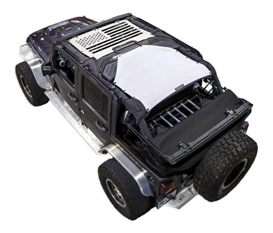 Sun shade top for Jeep Wrangler JKU 4-Door by SpiderWebShade, stock-printed
