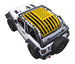 Sun shade for Jeep Wrangler JL 2-Door; SPIDERWEBSHADE yellow printed top with stars and stripes.