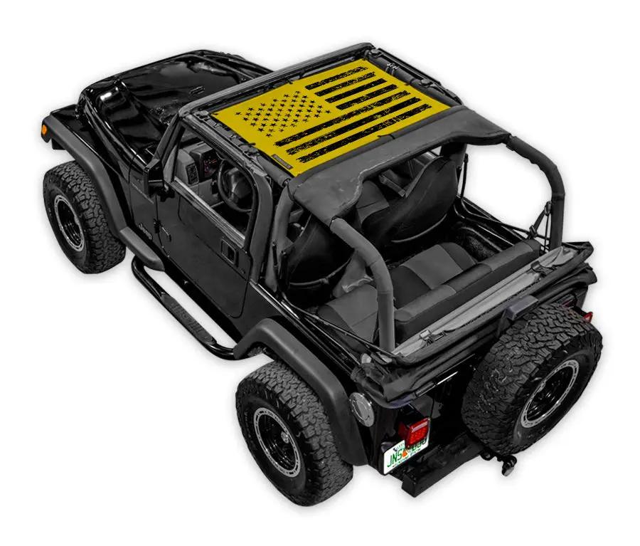 SpiderWebShade Sun Shade for Jeep Wrangler TJ with yellow US-flag printed top