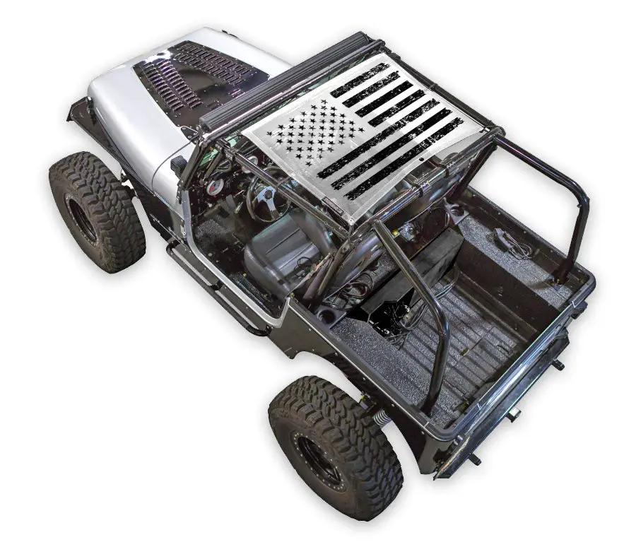 SPIDERWEBSHADE sun shade top for Jeep Wrangler YJ with stock printed American flag design
