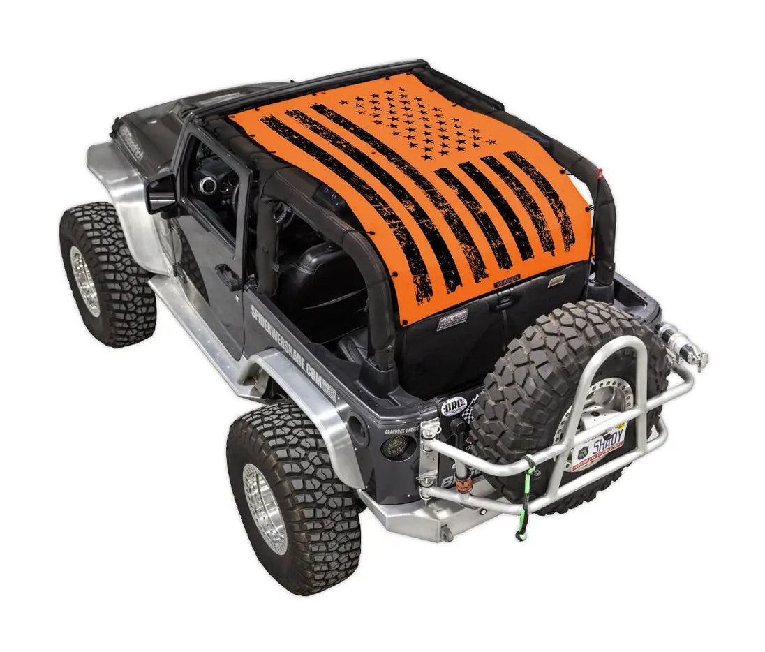 Sun Shade for Jeep Wrangler JK 2-Door, SPIDERWEBSHADE, orange printed flag design