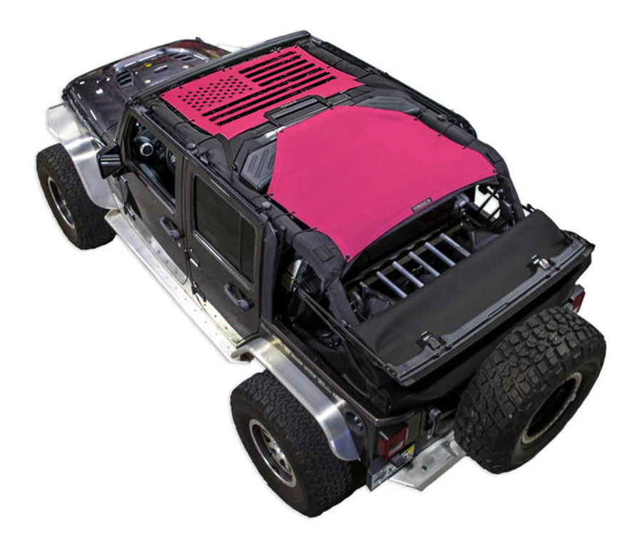 Sun shade for Jeep Wrangler JKU 4-Door by SpiderWebShade, pink stock-printed top