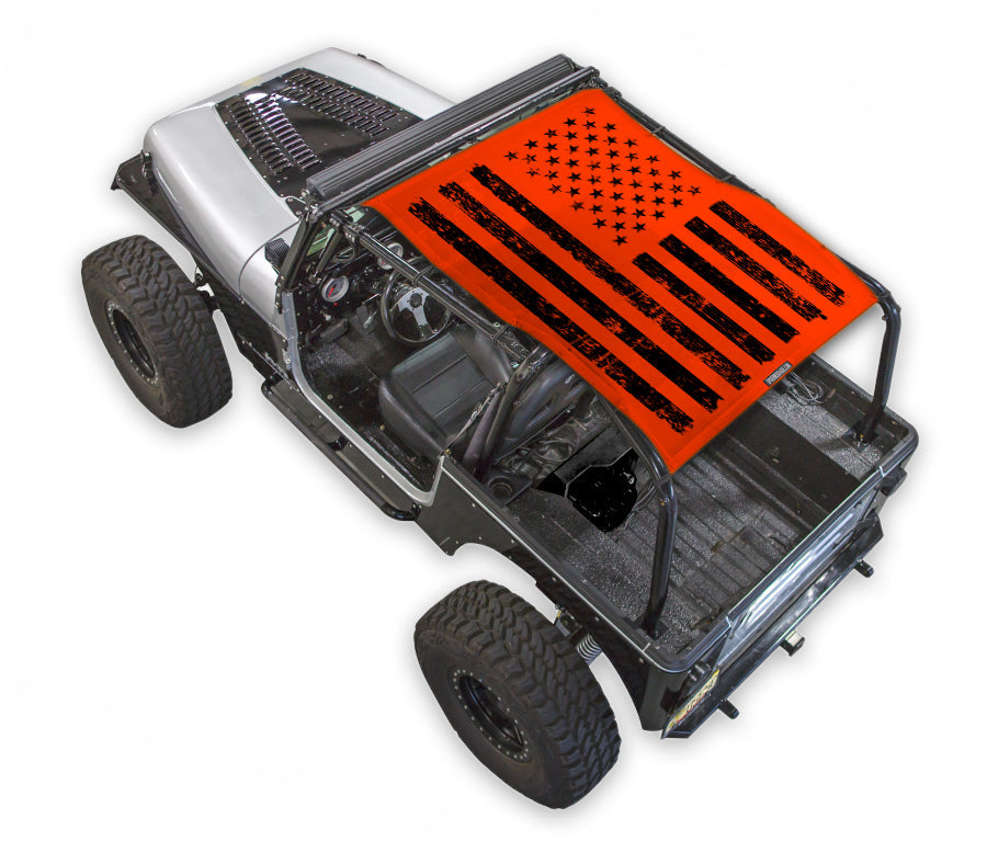 Sun Shade SPIDERWEBSHADE for Jeep Wrangler YJ (1987–1996), orange flag-style print