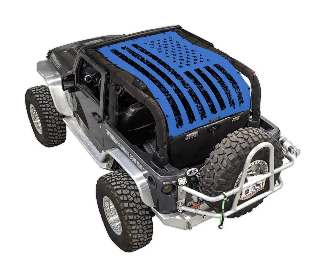 Sun Shade SPIDERWEBSHADE for Jeep Wrangler JK 2-Door, blue flag-print top