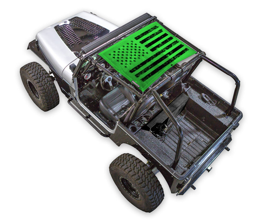 SPIDERWEBSHADE Sun Shade for Jeep Wrangler YJ (1987–1996), green printed flag design