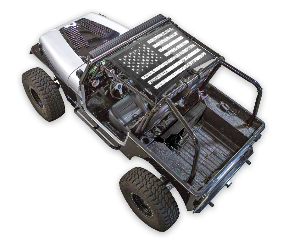 Sun shade for Jeep Wrangler YJ by SPIDERWEBSHADE with American flag print top
