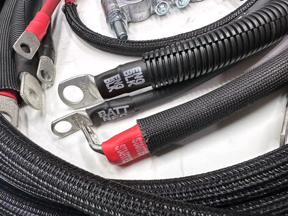 Dodge/RAM Cummins 2010-2018 battery cable kit by Big7Kits; black braided wiring harness with metal lug terminals