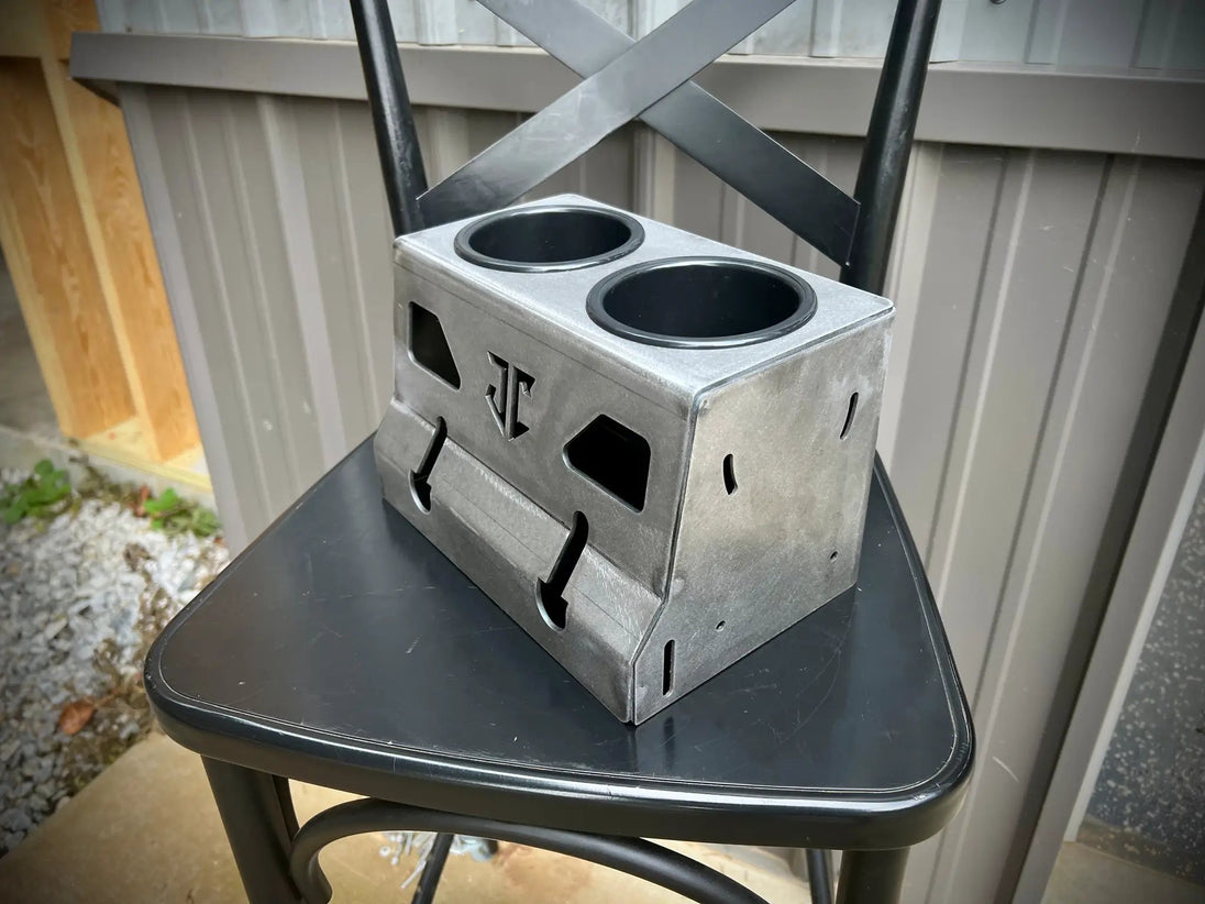 OBS Ford F-Series Console Cup Holder JC Customs - metal dual-cup console with black inserts