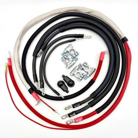 Ford Powerstroke 6.4 Diesel battery cable kit for F250/F350 (2008-2010) with red/black heavy cables, ring terminals
