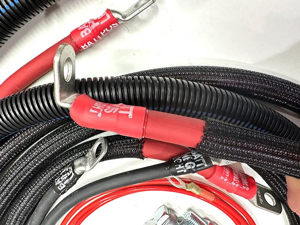 Ford Powerstroke 6.4 Diesel battery cable kit by Big7Kits; red/black heavy-duty cables with ring terminals