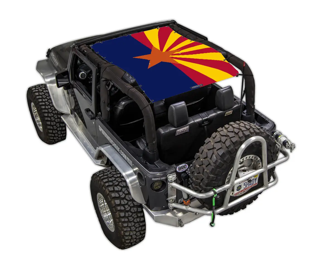 SPIDERWEBSHADE Sun Shade for Jeep Wrangler JK 2-Door, stock printed shade top with Arizona flag design