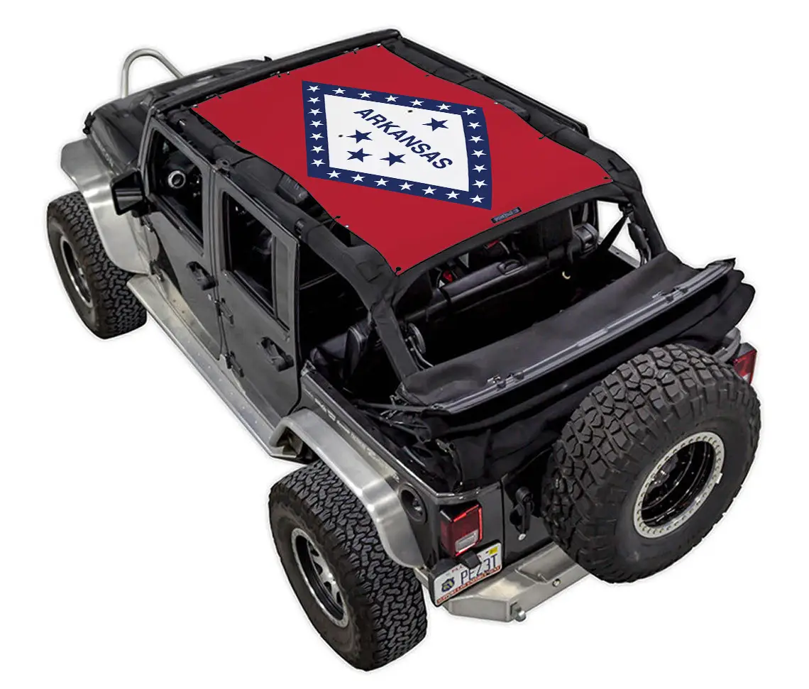 SpiderWebShade sun shade for Jeep Wrangler JKU 4-Door with Arkansas flag print