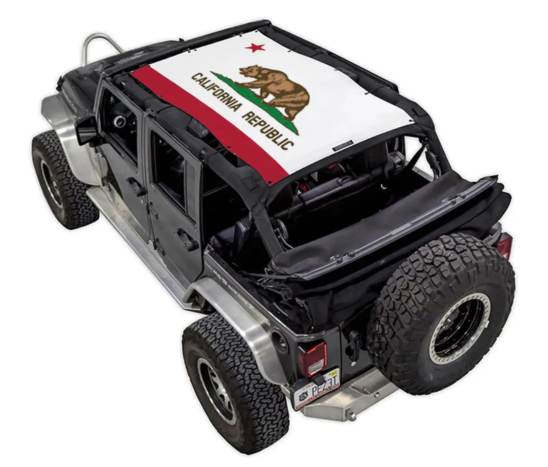 Sun shade SPIDERWEBSHADE for Jeep Wrangler JKU 4-Door with California Republic flag print