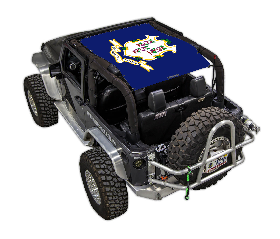 Sun shade top for Jeep Wrangler JK 2-Door, blue state-flag print by SpiderWebShade