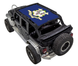 SpiderWebShade Sun Shade for Jeep Wrangler JKU 4-Door, blue printed top with seal.
