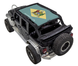 Sun shade top for Jeep Wrangler JKU 4-Door by SPIDERWEBSHADE; stock printed teal shade with emblem