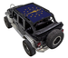 Sun Shade for Jeep Wrangler JKU 4-Door by SPIDERWEBSHADE; navy blue with Indiana state flag print