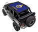 Sun shade top for Jeep Wrangler JKU 4-Door by SpiderWebShade, blue with Kansas state seal design