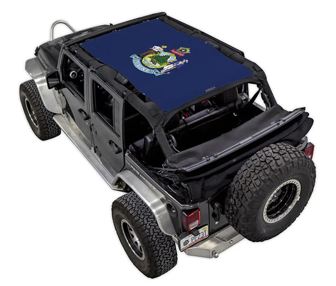 Sun shade for Jeep Wrangler JKU 4-Door 2007–2017 by SPIDERWEBSHADE; blue printed shade top