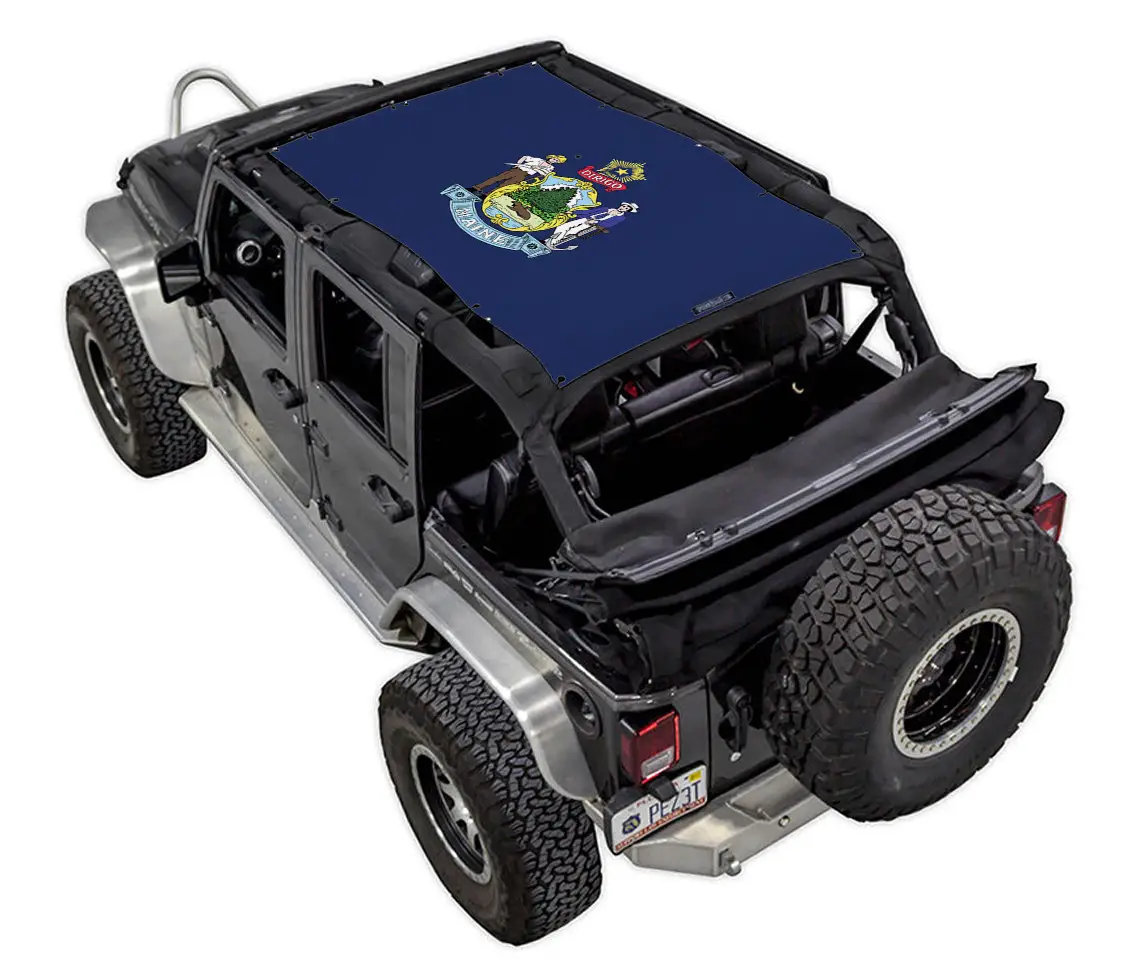 Sun shade for Jeep Wrangler JKU 4-Door 2007–2017 by SPIDERWEBSHADE; blue printed shade top