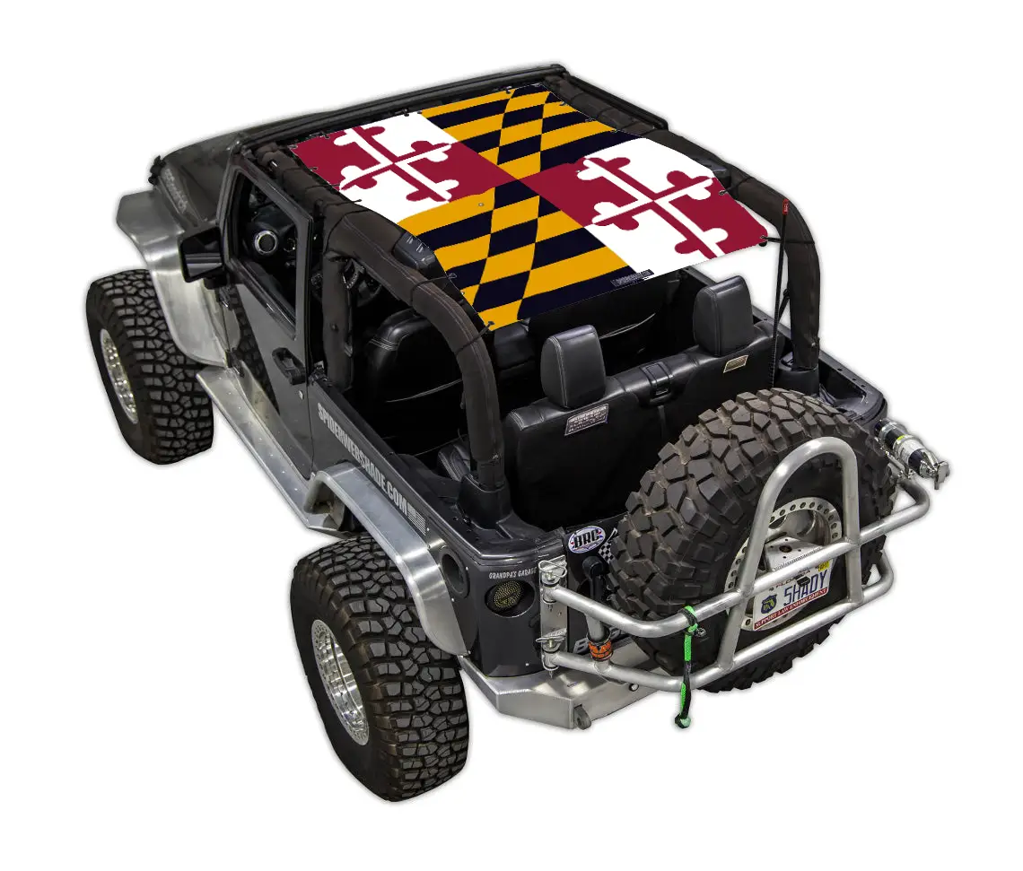 Sun shade top for Jeep Wrangler JK 2-Door by SPIDERWEBSHADE, Maryland flag print