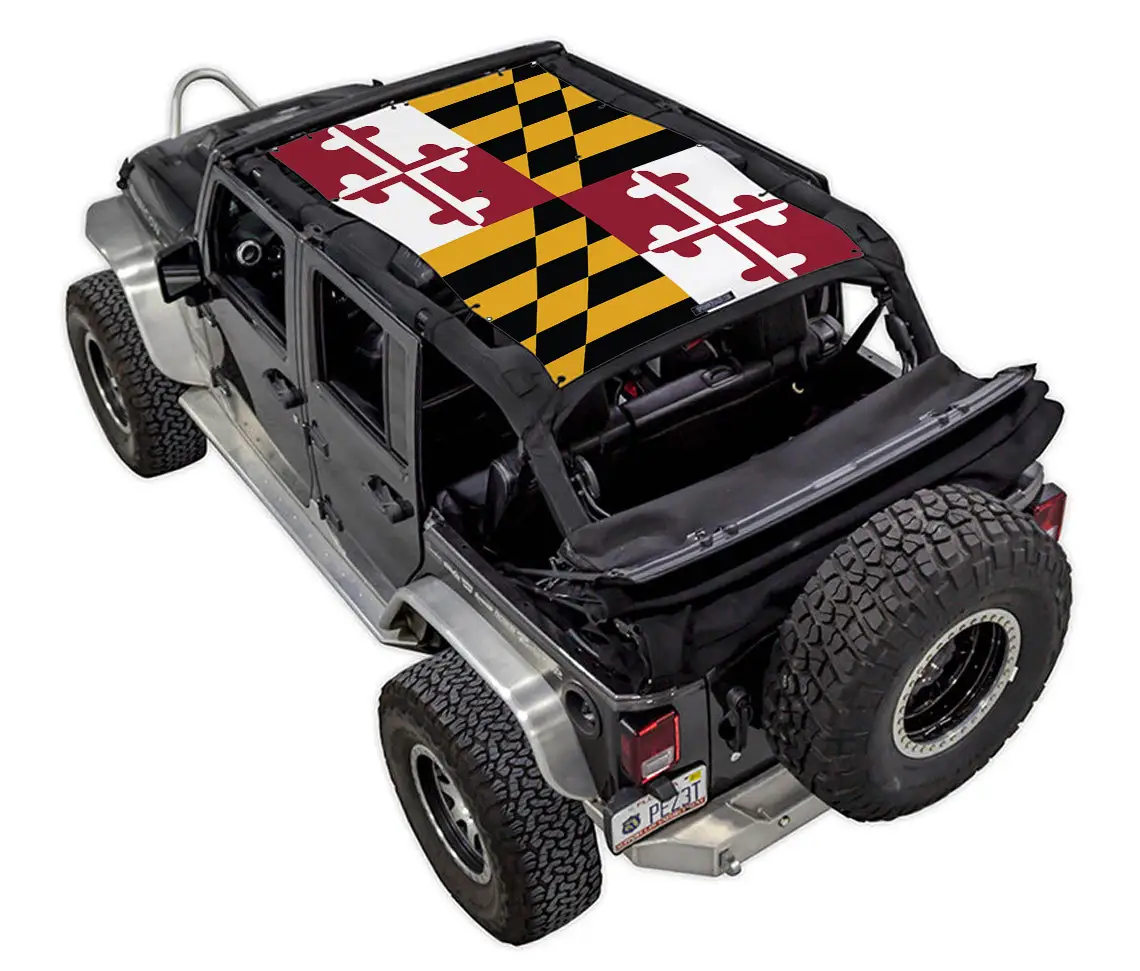 Sun shade top for Jeep Wrangler JKU 4-Door by SpiderWebShade with Maryland flag print