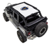 Sun Shade for Jeep Wrangler JKU 4-Door by SpiderWebShade, white stock-printed top with blue emblem