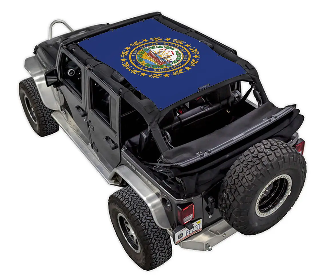 Sun shade for Jeep Wrangler JKU 4-Door, SPIDERWEBSHADE blue printed shade top