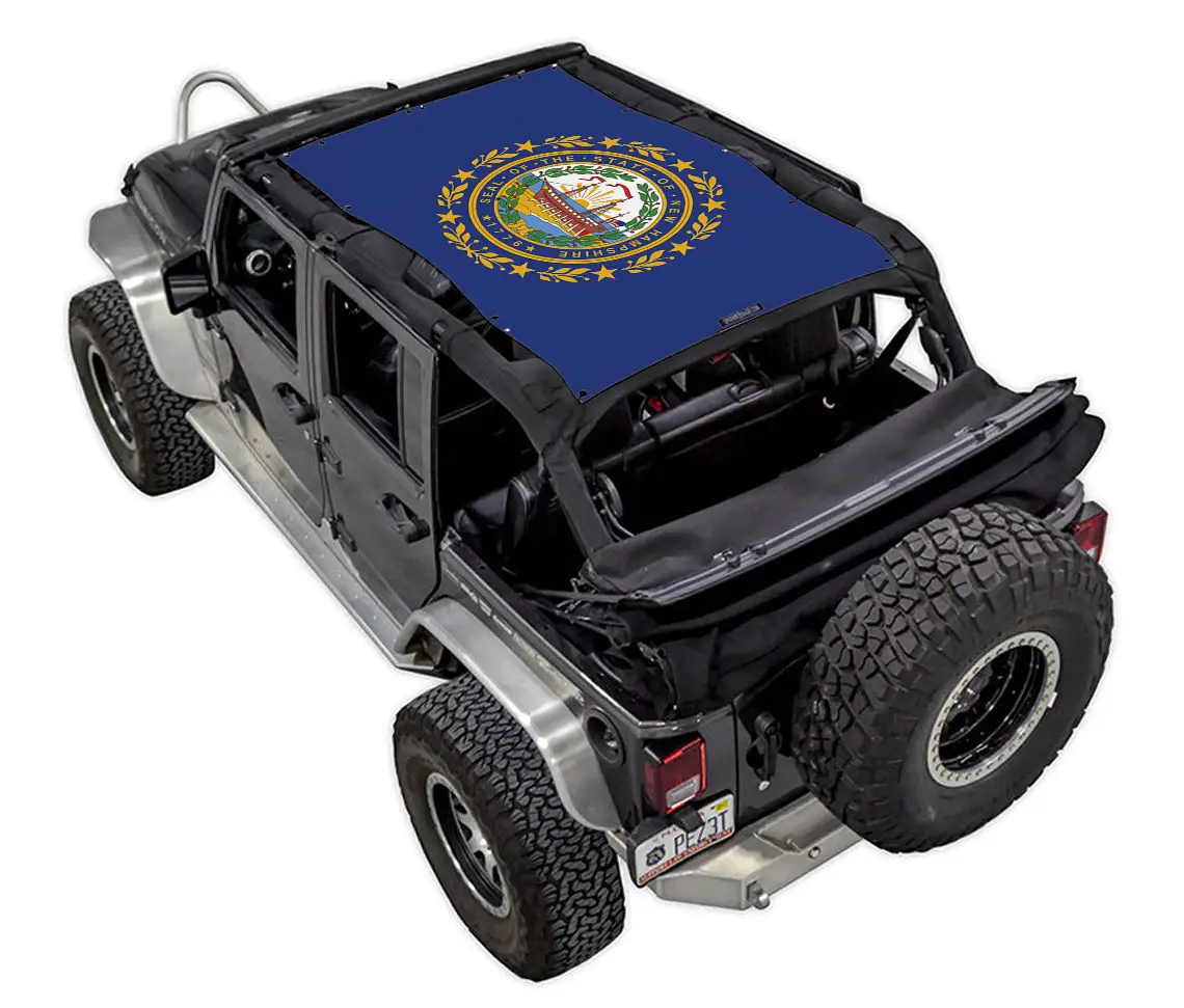 Sun shade for Jeep Wrangler JKU 4-Door, SPIDERWEBSHADE blue printed shade top