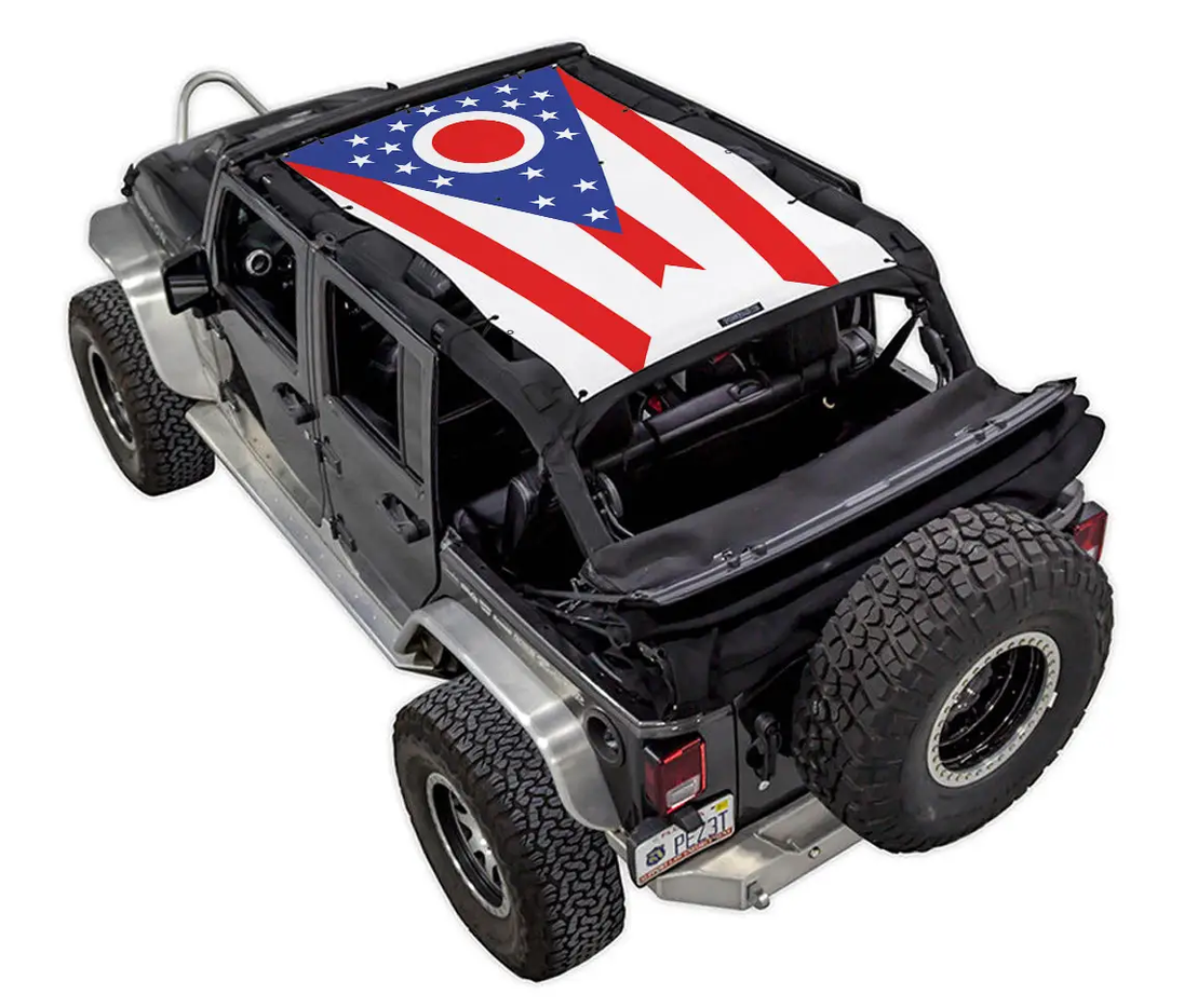SpiderWebShade sun shade top for Jeep Wrangler JKU 4-Door with American flag print