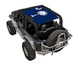 Sun Shade for Jeep Wrangler JK 2-Door by SPIDERWEBSHADE, blue stock-printed shade top with white palm tree design