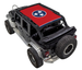 Sun shade top for Jeep Wrangler JKU 4-Door by SpiderWebShade, red shade featuring the Tennessee state flag emblem.