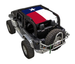 SpiderWebShade sun shade for Jeep Wrangler JK 2-door with stock printed shade top featuring Texas flag design