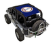 Sun shade for Jeep Wrangler JK 2-Door by SpiderWebShade; blue printed top with round logo.