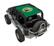 SPIDERWEBSHADE sun shade for Jeep Wrangler JK 2-Door; green stock-printed shade top with circular seal emblem.