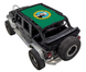Sun shade top for Jeep Wrangler JKU 4-Door by SpiderWebShade, green printed shade with logo