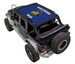 SpiderWebShade sun shade for Jeep Wrangler JKU 4-Door, blue with Wisconsin 1848 seal logo