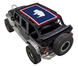 Sun Shade for Jeep Wrangler JKU 4-Door by SpiderWebShade, navy blue stock-printed top with red border.