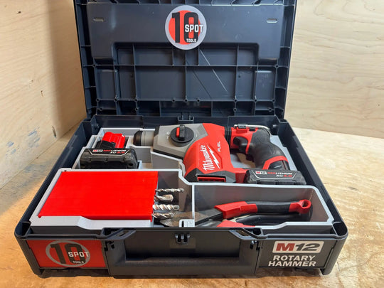 10-Spot Tools Systainer Insert SYS-MFRH2 for M12 Gen 2 FUEL Rotary Hammer; gray insert with red tray.
