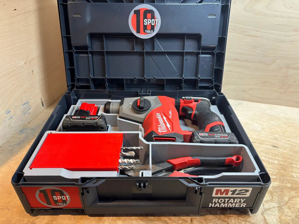 10-Spot Tools Systainer Insert SYS-MFRH2 for M12 Gen 2 FUEL Rotary Hammer; gray insert with red tray.