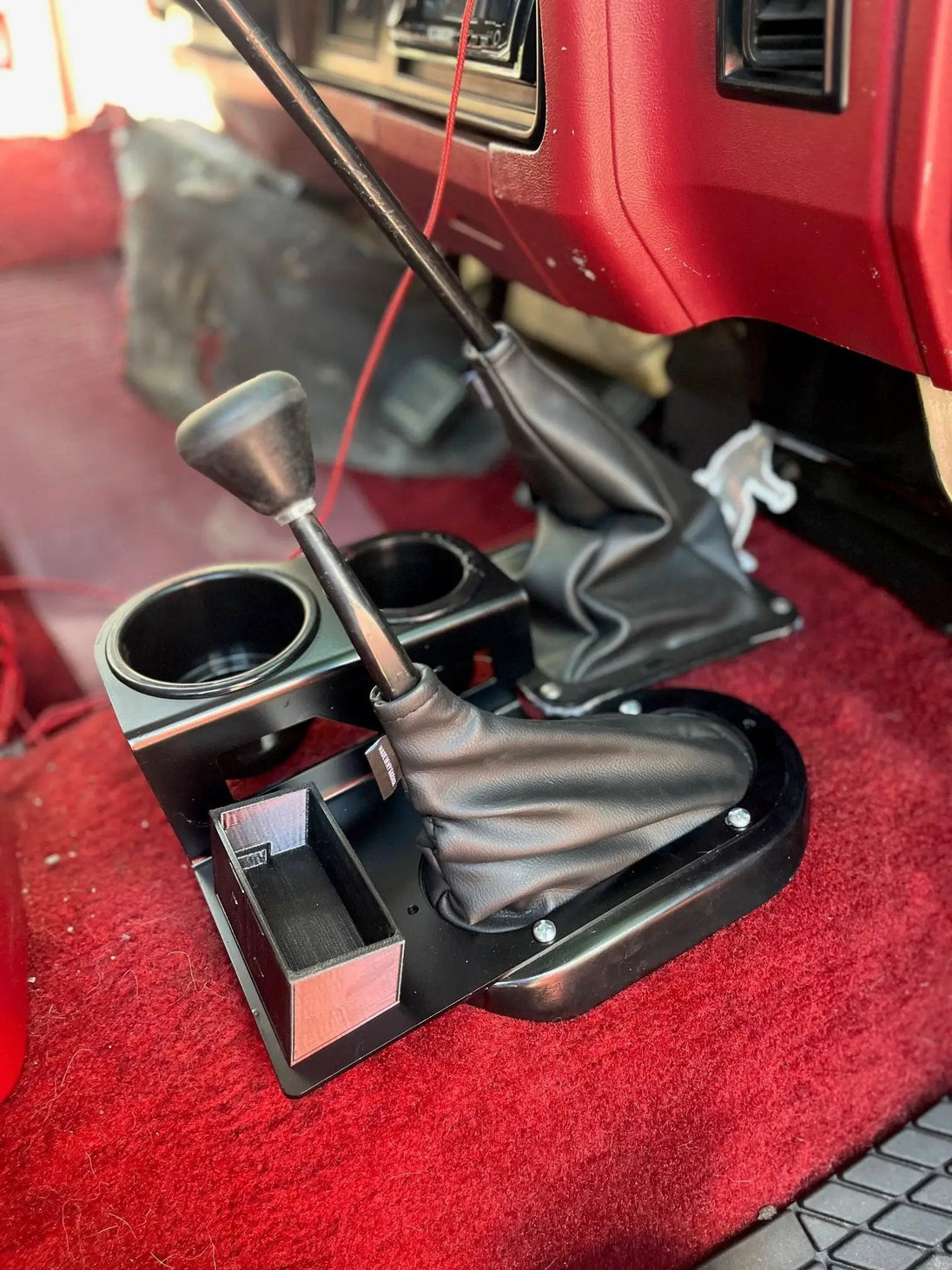 JC Customs 1st Gen Dodge Ram Shifter Mounted Cup Holder, black finish, dual cup holders, center console mount