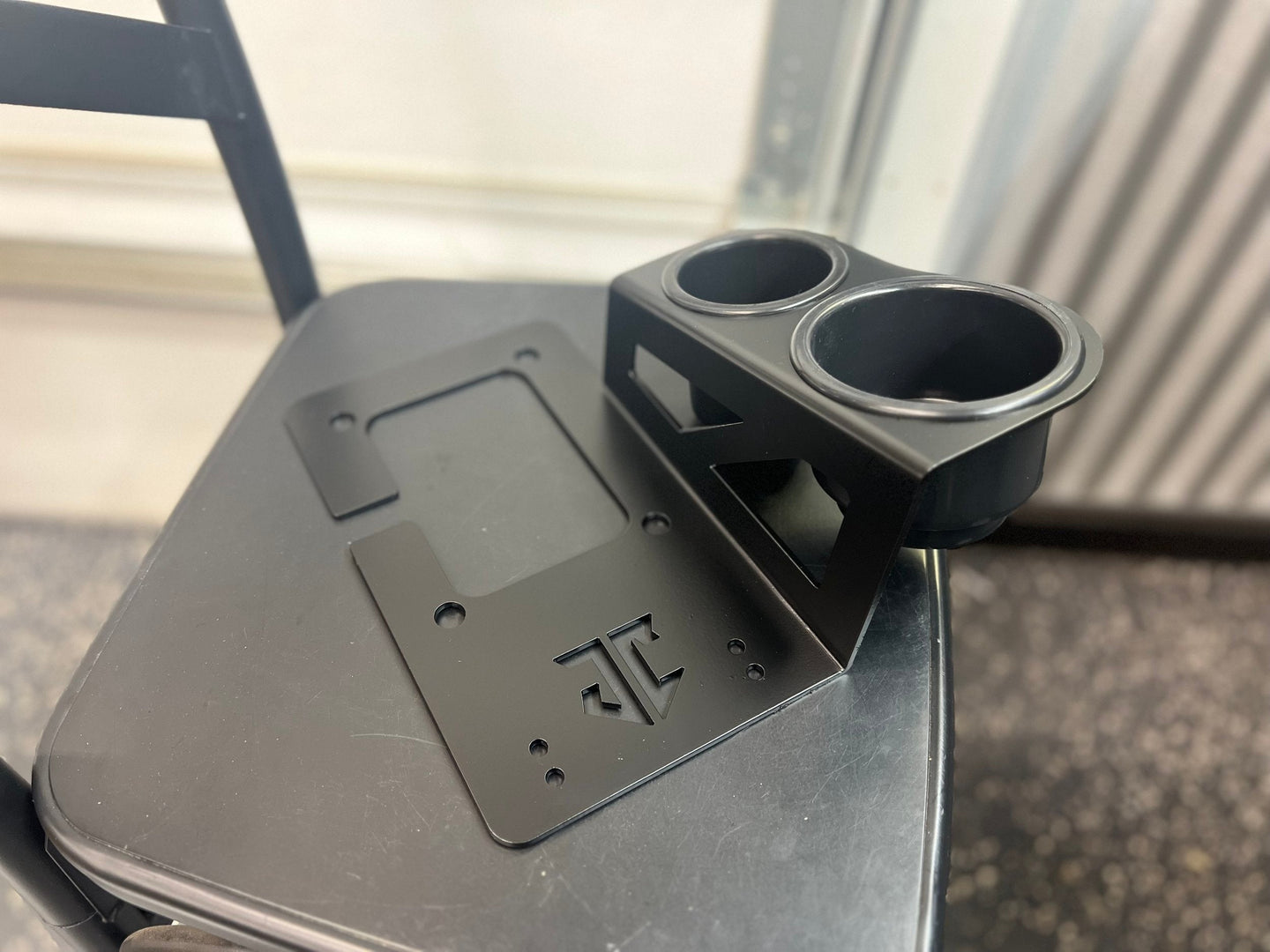 OBS Ford F-Series shifter-mounted dual cup holder, black plastic, JC Customs