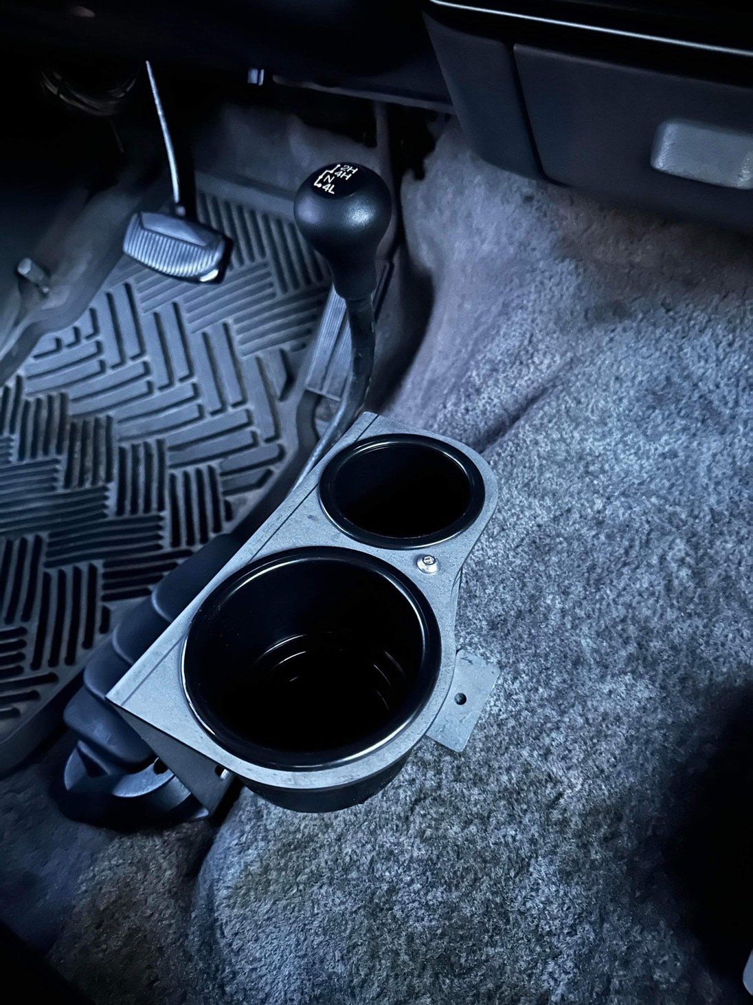 Ford F-Series Auto Shifter Mounted Cup Holder by JC Customs, black plastic dual cup module