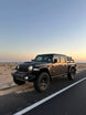 Artec JL-JT 392 Mojave A-Pillar Black Light Mount on Jeep JL/JT Mojave with two round auxiliary lights
