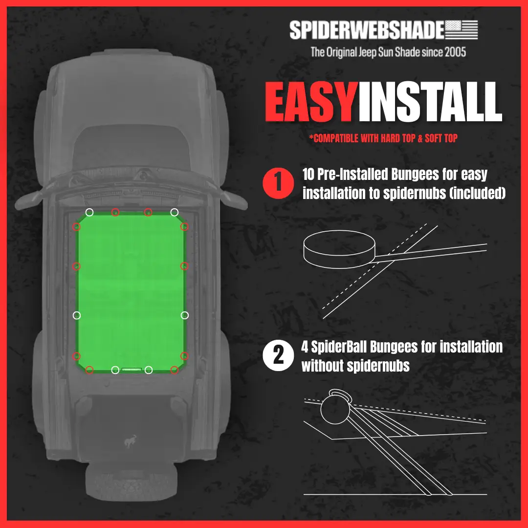 SPIDERWEBSHADE Sun Shade for Ford Bronco 2021–2026; green solid shade top installed