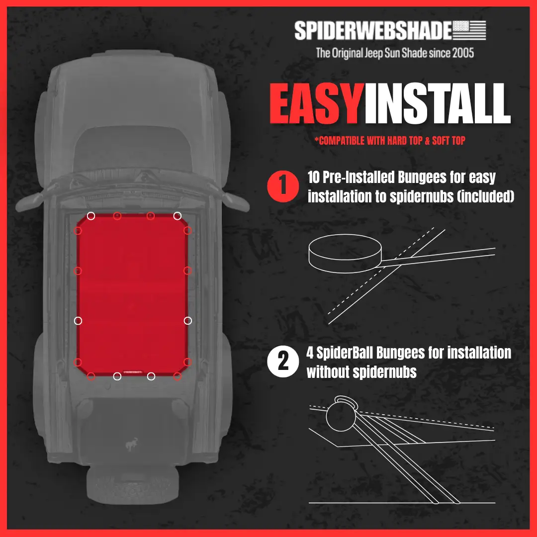 Sun shade for Ford Bronco (2021–2026) by SpiderWebShade, solid red shade top