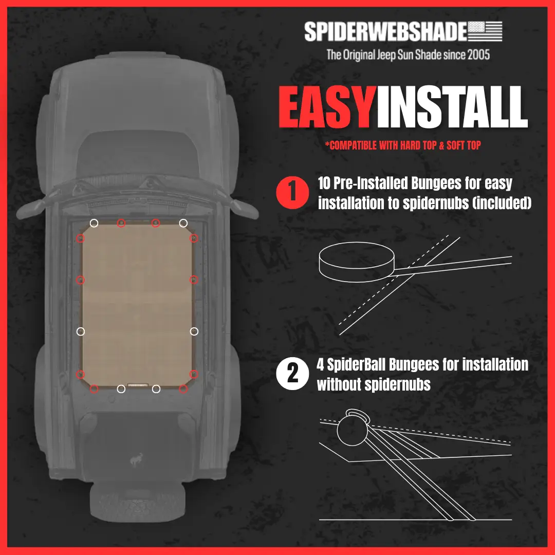 Sun Shade for Ford Bronco by SPIDERWEBSHADE, tan solid color shade top (2021–2026)