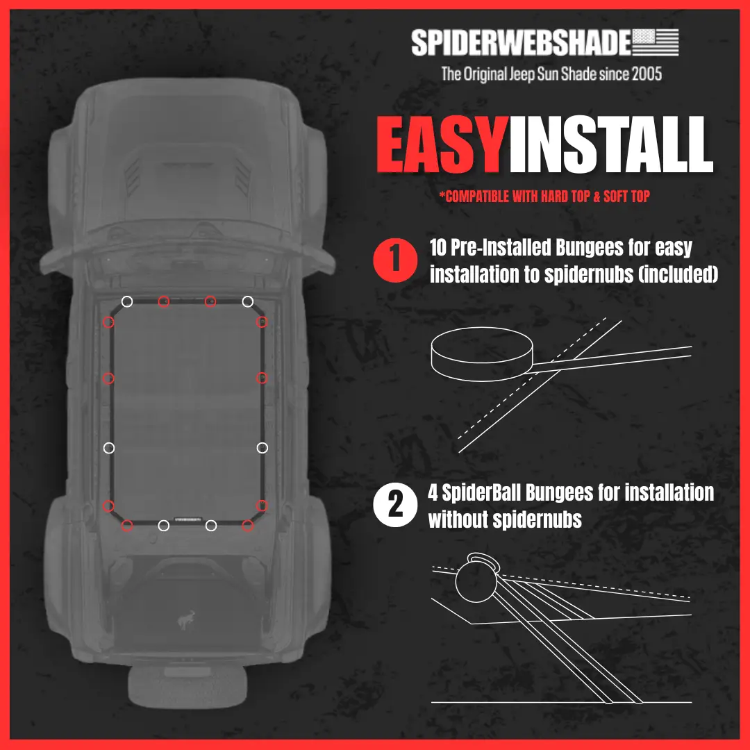 Sun Shade SPIDERWEBSHADE for Ford Bronco (2021–2026), solid color shade top installed on roof